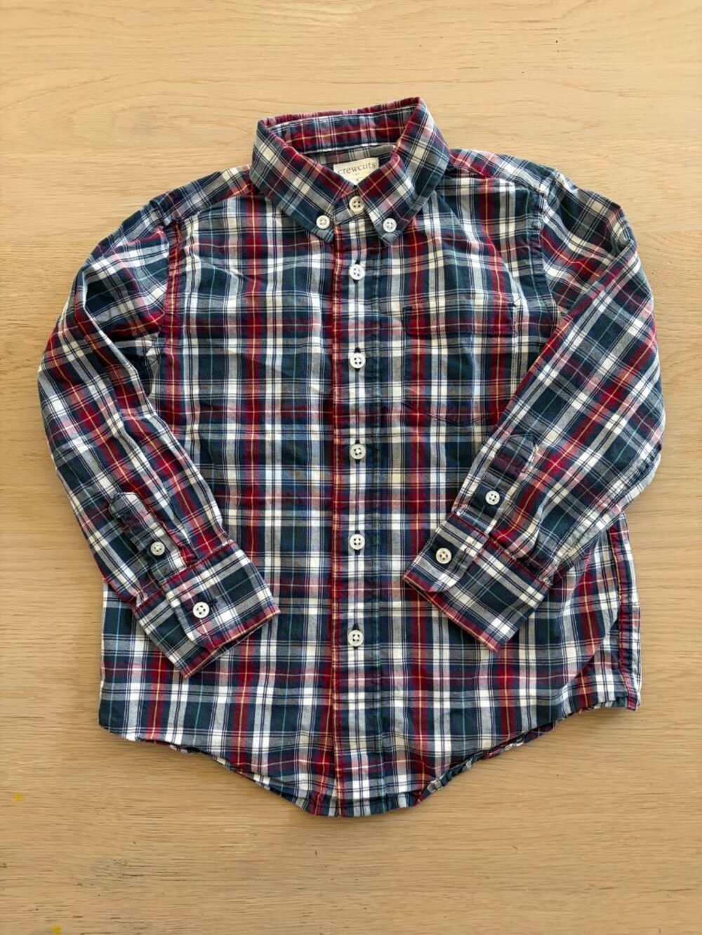 J Crew Crewcuts Plaid Button Down Shirt 3 Boys Long Sleeve Navy Red